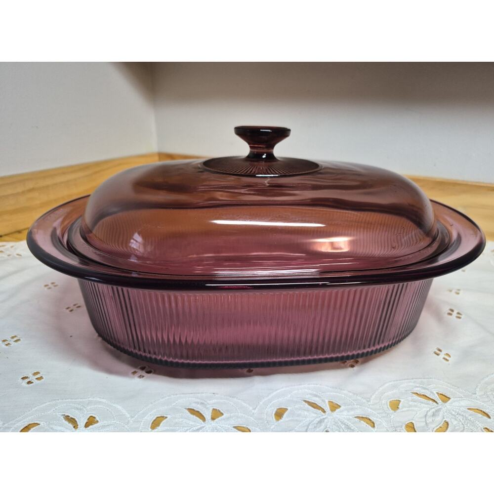 Corning Ware Cranberry Vision 4 Qt Ribbed Casserole Roaster V34-B